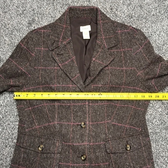 Vintage L.L Bean Brown/Pink Wool Blend Plaid Blazer Jacket - Picture 5 of 14